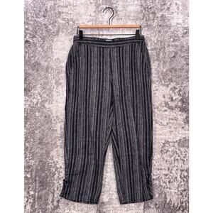 Habitat Clothes To Live In Pants XS Womens Cotton Linen Gray Striped Crop Capri